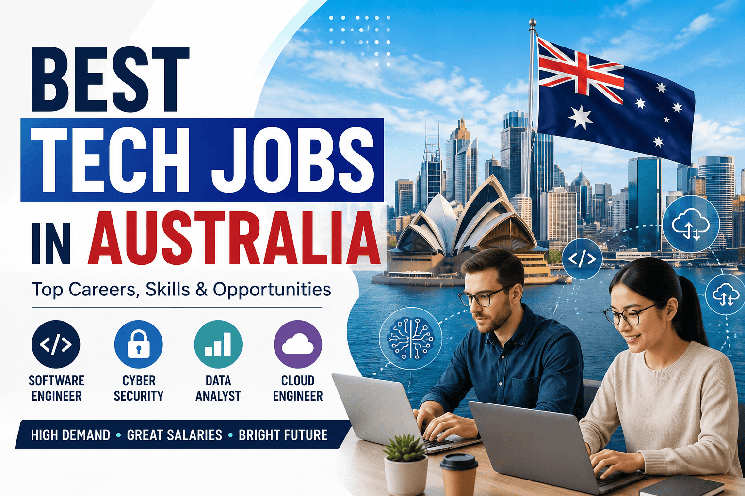 Best Tech Jobs in Australia including software engineering, cybersecurity, data analysis and cloud engineering